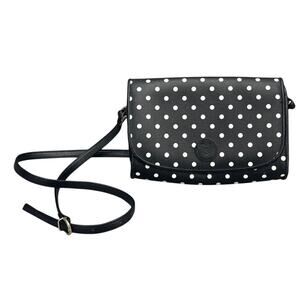 Liz Claiborne Vintage Classic Black White Polka Dot Leather Crossbody Purse